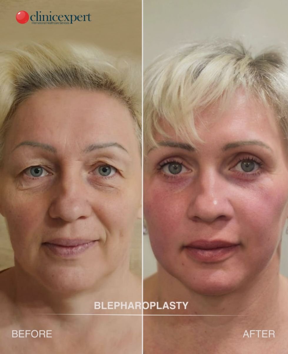 Résultats avant et après chirurgie des paupières tombantes à CE International Hospital, blépharoplastie