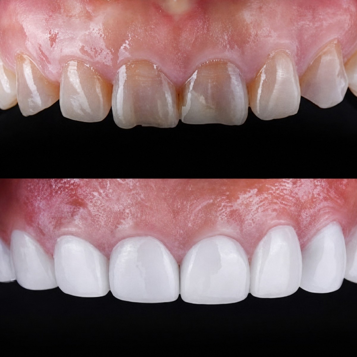 Resultados antes y después de carillas en 365SeoulOneTop365 Dental Clinic, transformación de sonrisa