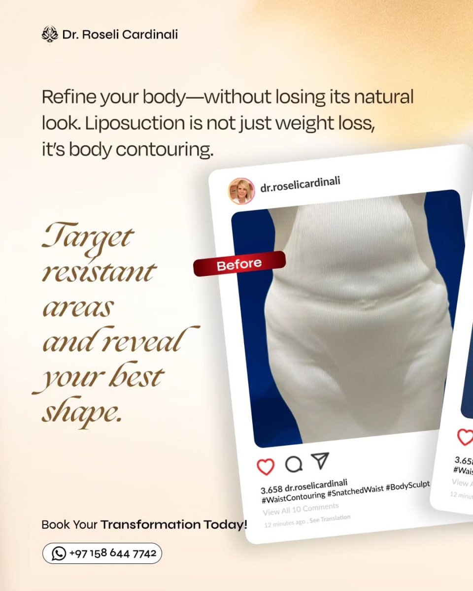 Resultado de liposucción antes y después en Dr. Roseli Cardinali, mejora visible de la cintura