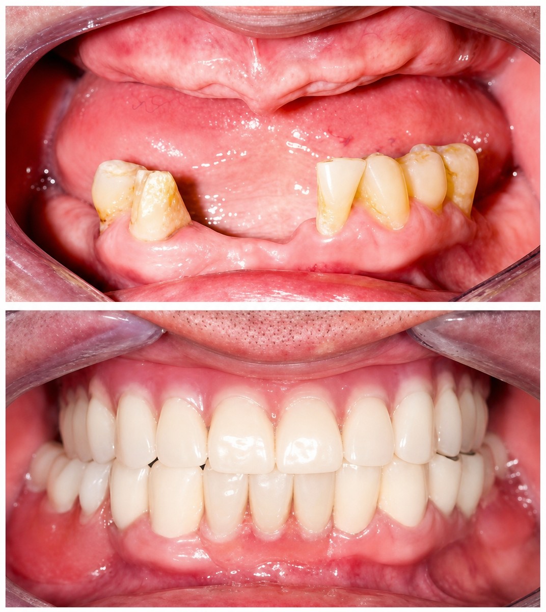 Результат до и после установки зубных протезов в клинике Pattaya Smile Dental Clinic
