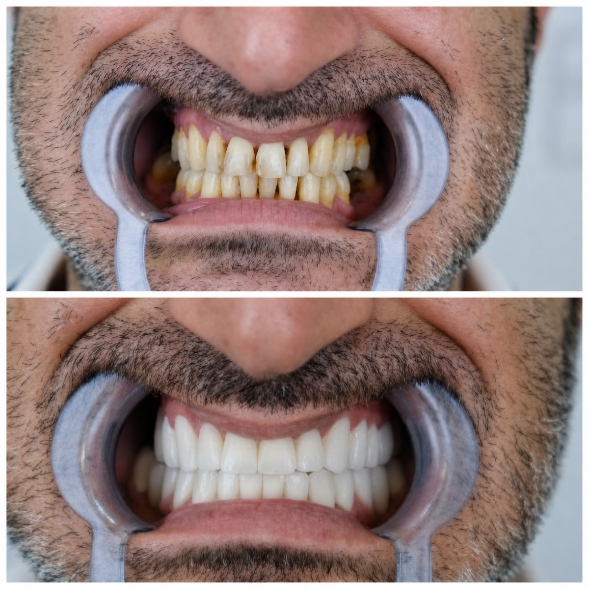 نتائج قبل وبعد استبدال تيجان الأسنان في YEG Clinic – تحسين مظهر الابتسامة