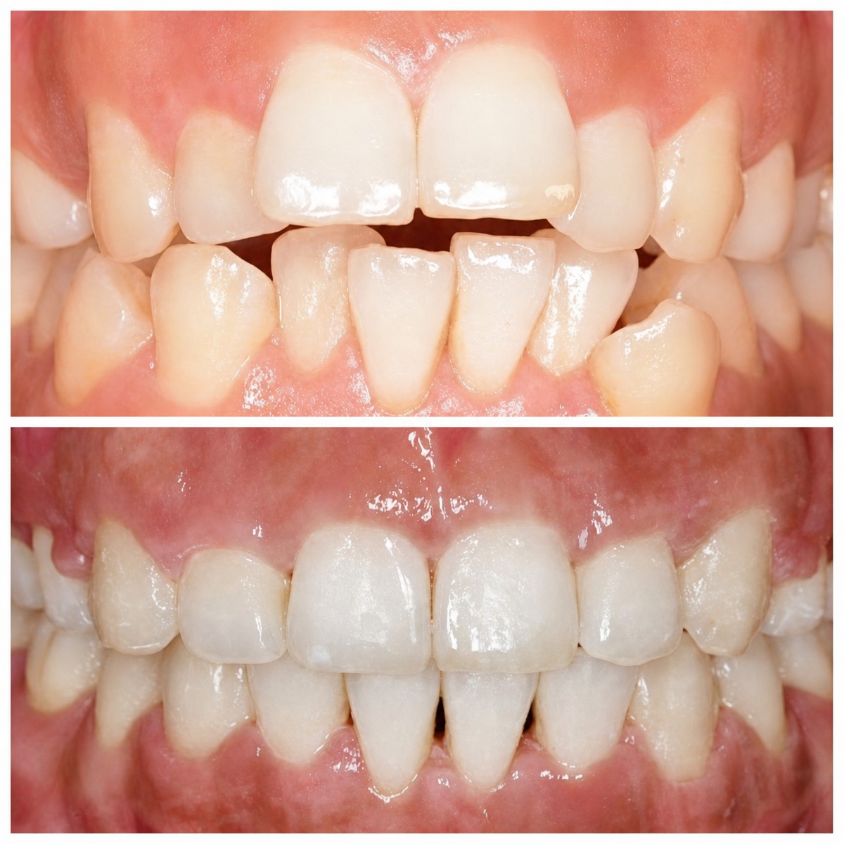 Результат до та після елайнерів у Wuhan Yiya Simei Dental Hospital, вирівнювання зубів