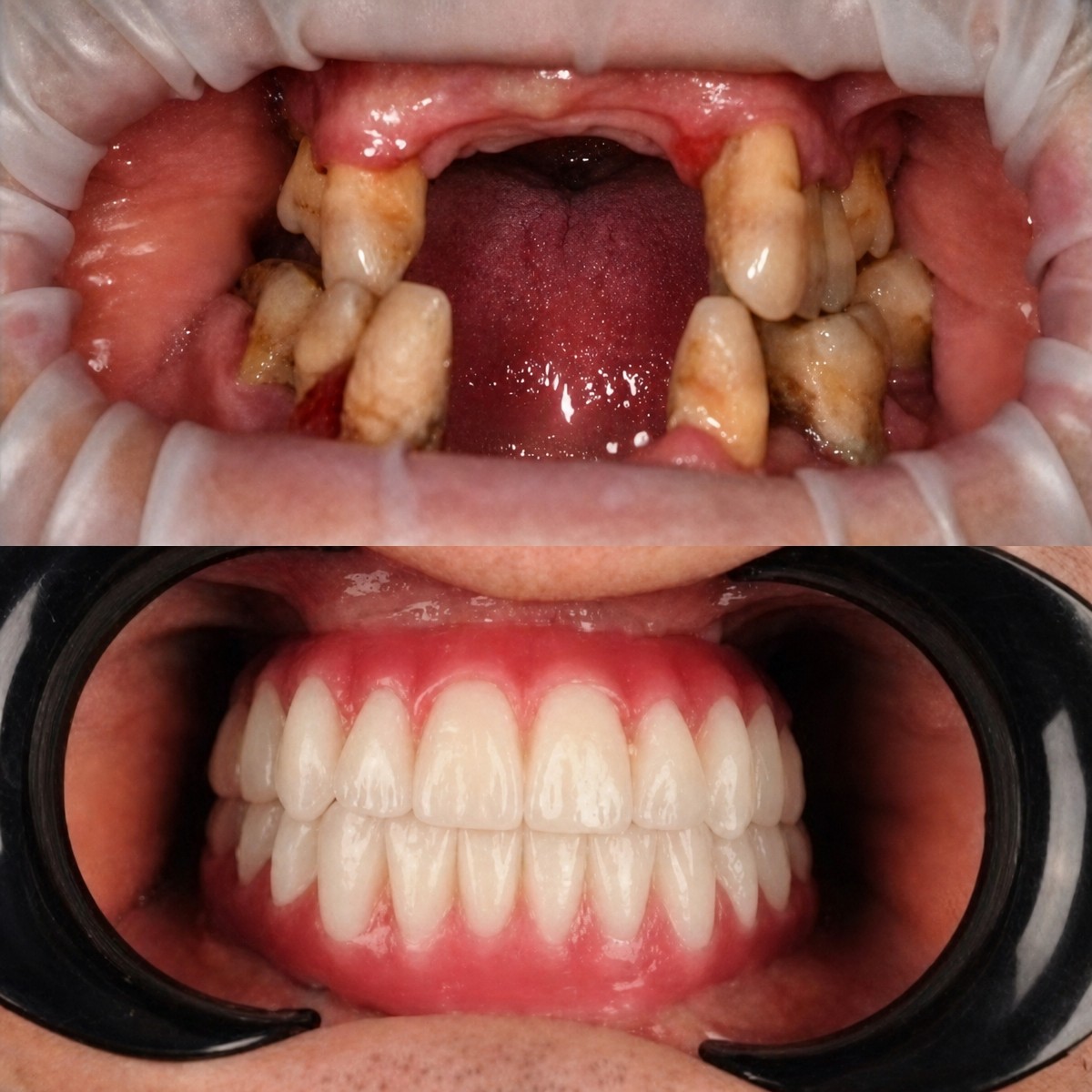 Resultados antes y después de dentadura postiza en RIKOTA Dental Clinic – restauración total de la sonrisa
