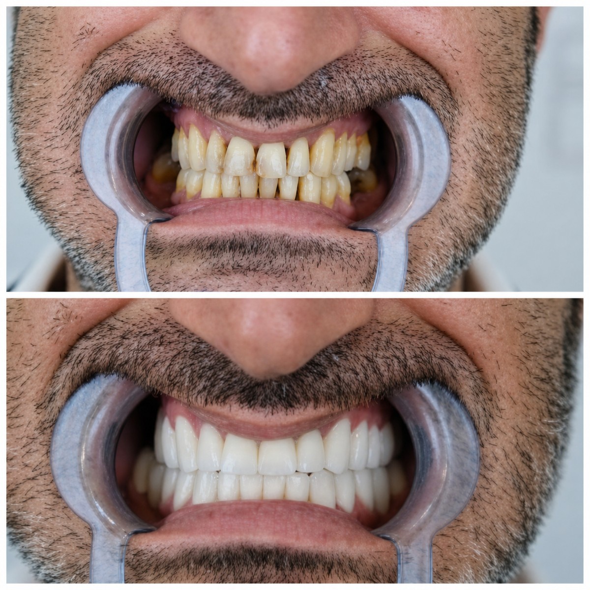نتائج قبل وبعد جسر الأسنان الزركوني في YEG Clinic، تحسين مظهر الابتسامة