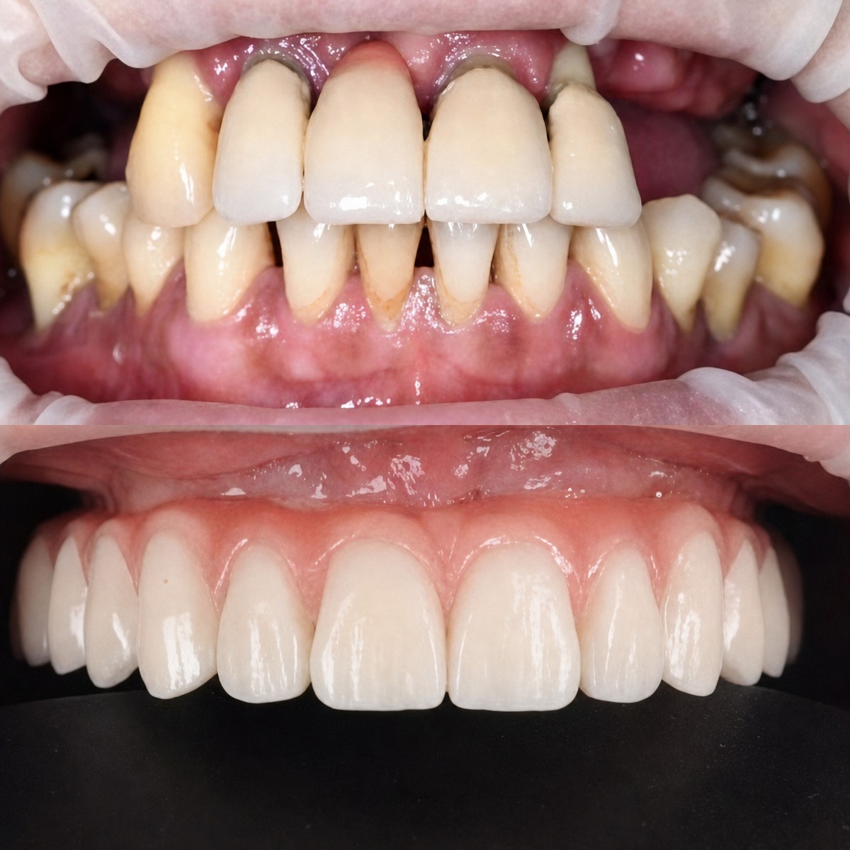 Результат до та після імплантації All-on-4 у RIKOTA Dental Clinic, повне відновлення посмішки