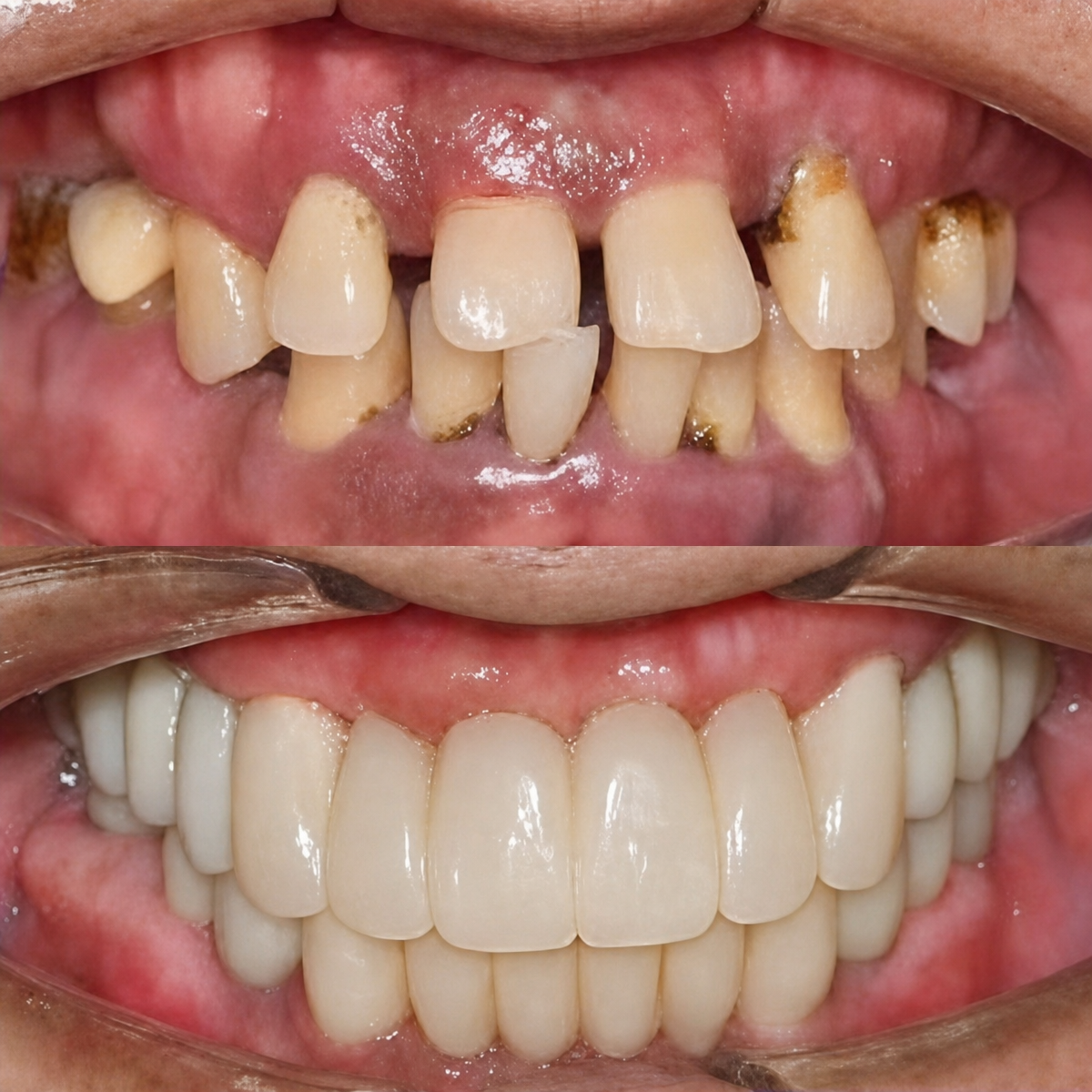Before and after All-on-6 dental implants result at 365 Seoul OneTop Dental Clinic, smile restoration