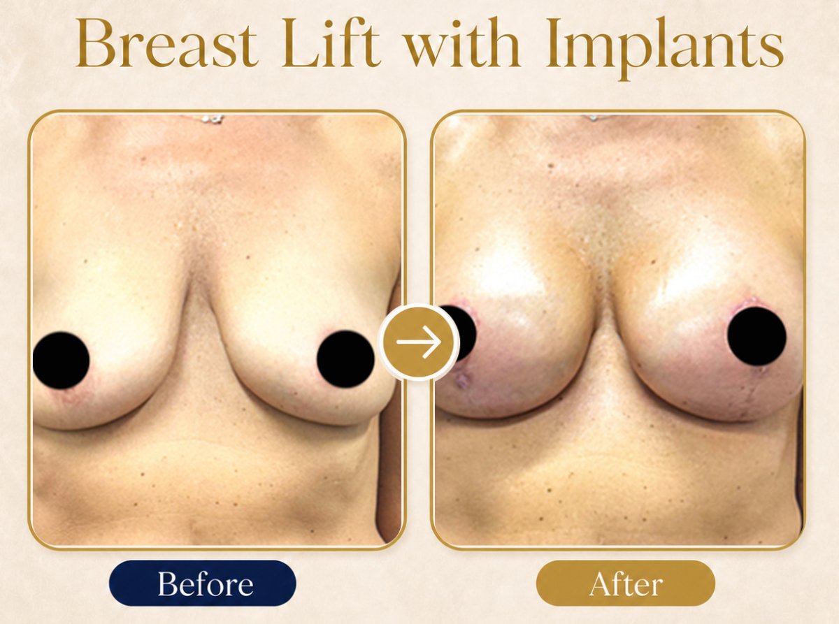 Resultados antes y después de mastopexia con implantes – mejor forma y volumen mamario
