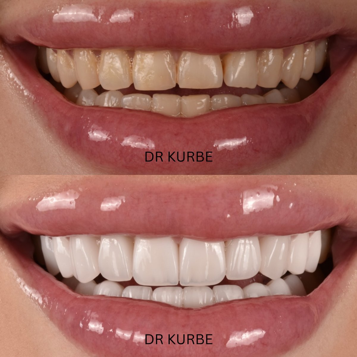 نتائج قبل وبعد ابتسامة هوليود في عيادة Dr Kurbe – تحول القشور الخزفية