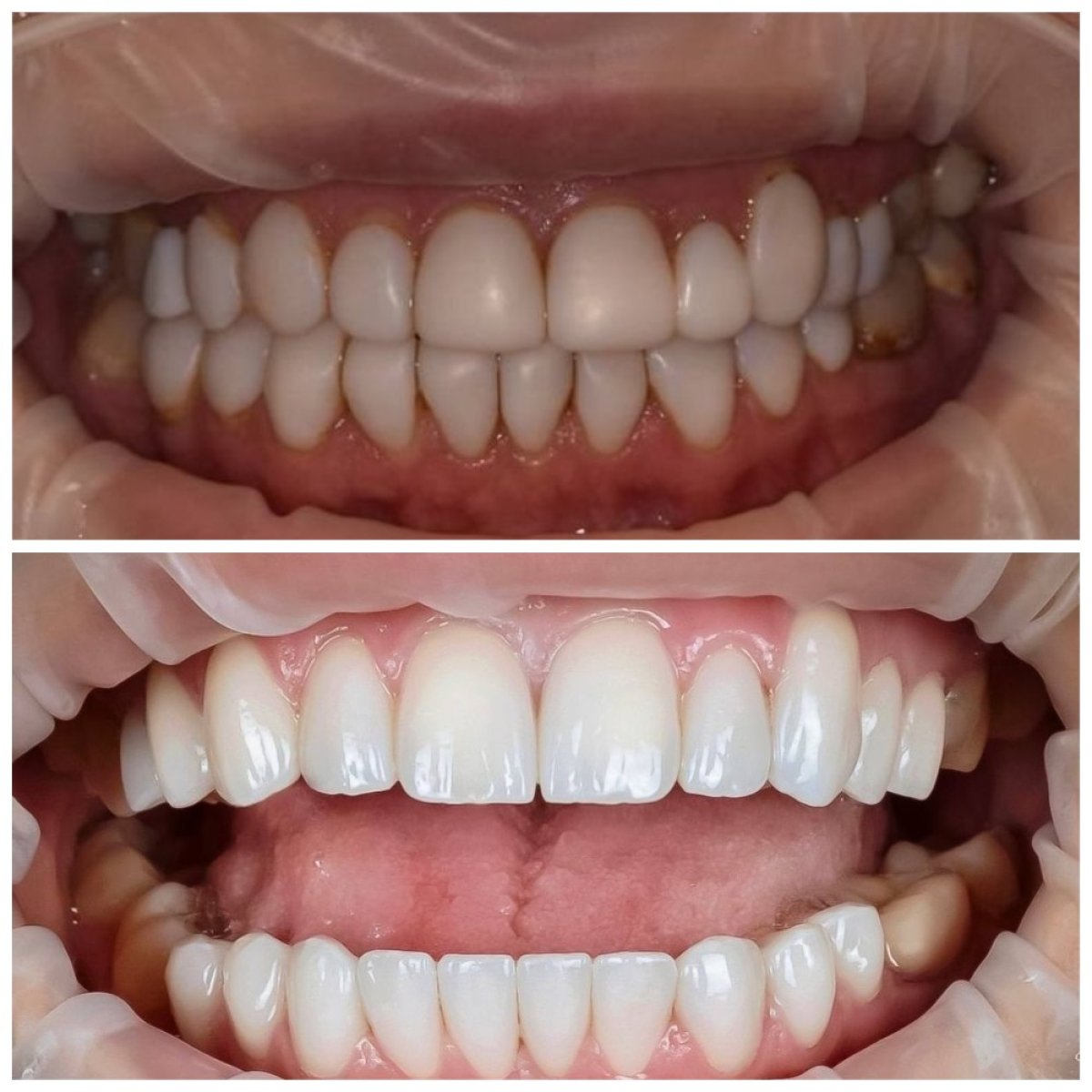 До та після встановлення вініров у Dental Clinic Dynasty Stomatology Краків – результат посмішки