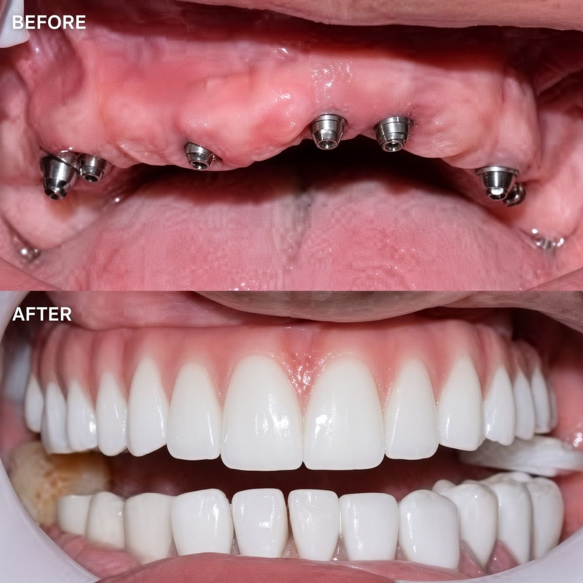 نتائج قبل وبعد زراعة الأسنان في CIVICO DENTAL CARE MEXICALI، استعادة الابتسامة الكاملة
