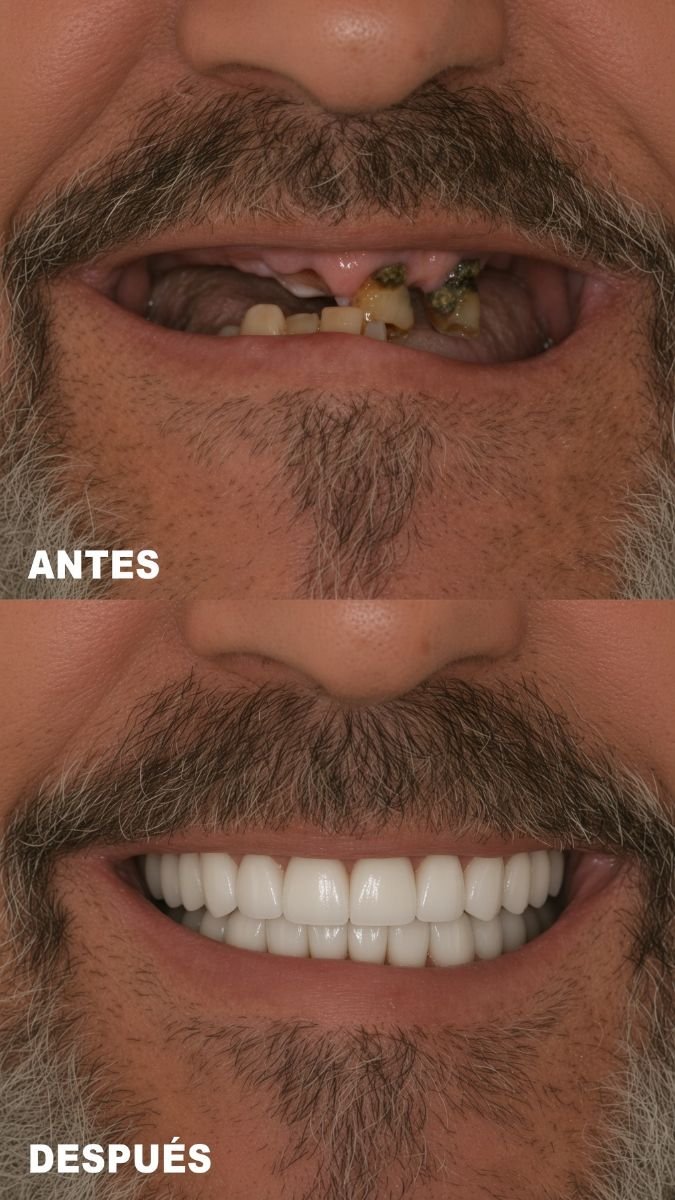 Resultados antes y después de implantes dentales en CIVICO DENTAL CARE MEXICALI, sonrisa restaurada