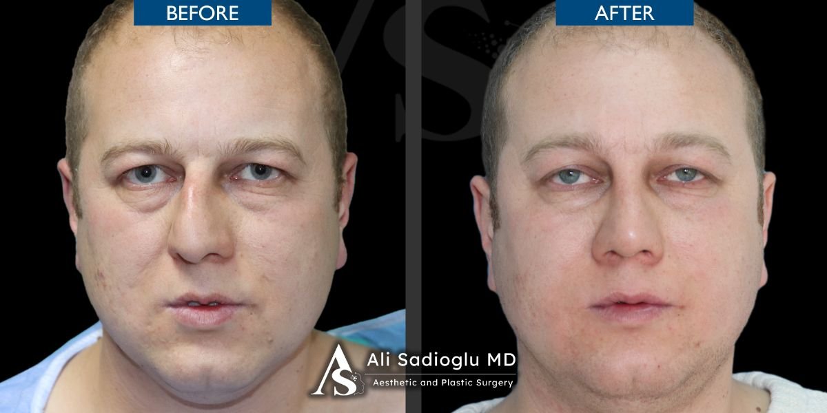 Resultados de rinoplastia antes y después en Dr. Safa Manav Clinic, forma de nariz mejorada