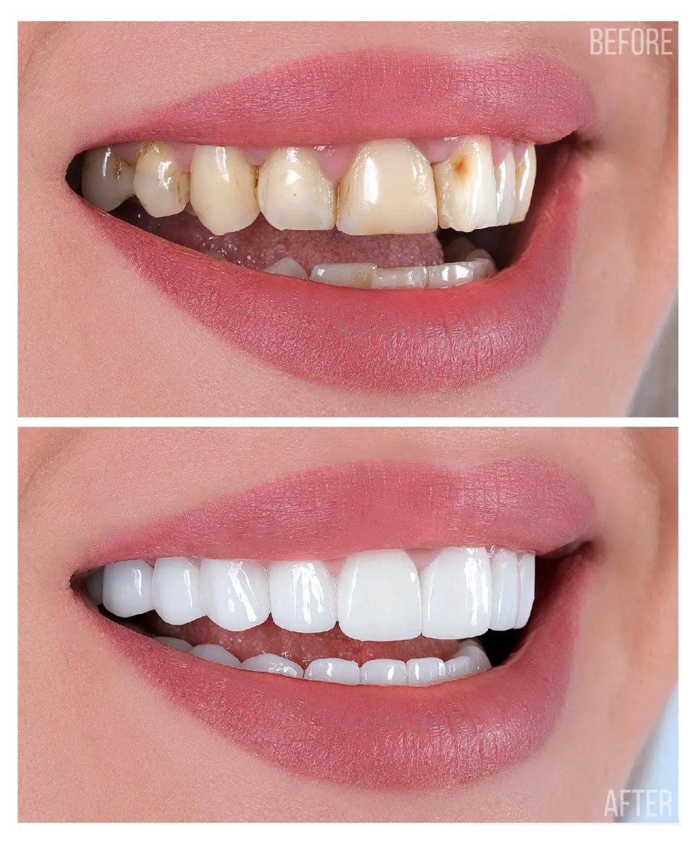 Before and after veneers results – smile transformation with whiter, even teeth