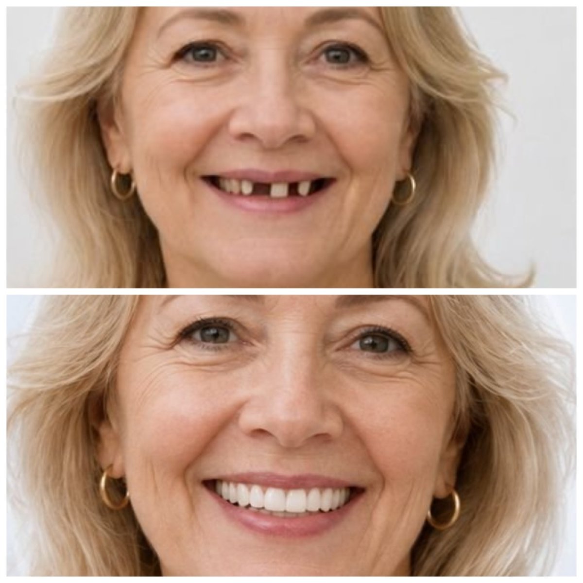 Résultats avant et après implants dentaires au Lac Viet Intech Dental Center, sourire restauré