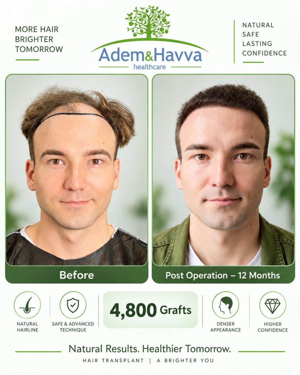 Resultados de trasplante capilar antes y después en Adem and Havva Medical Center, 4800 injertos