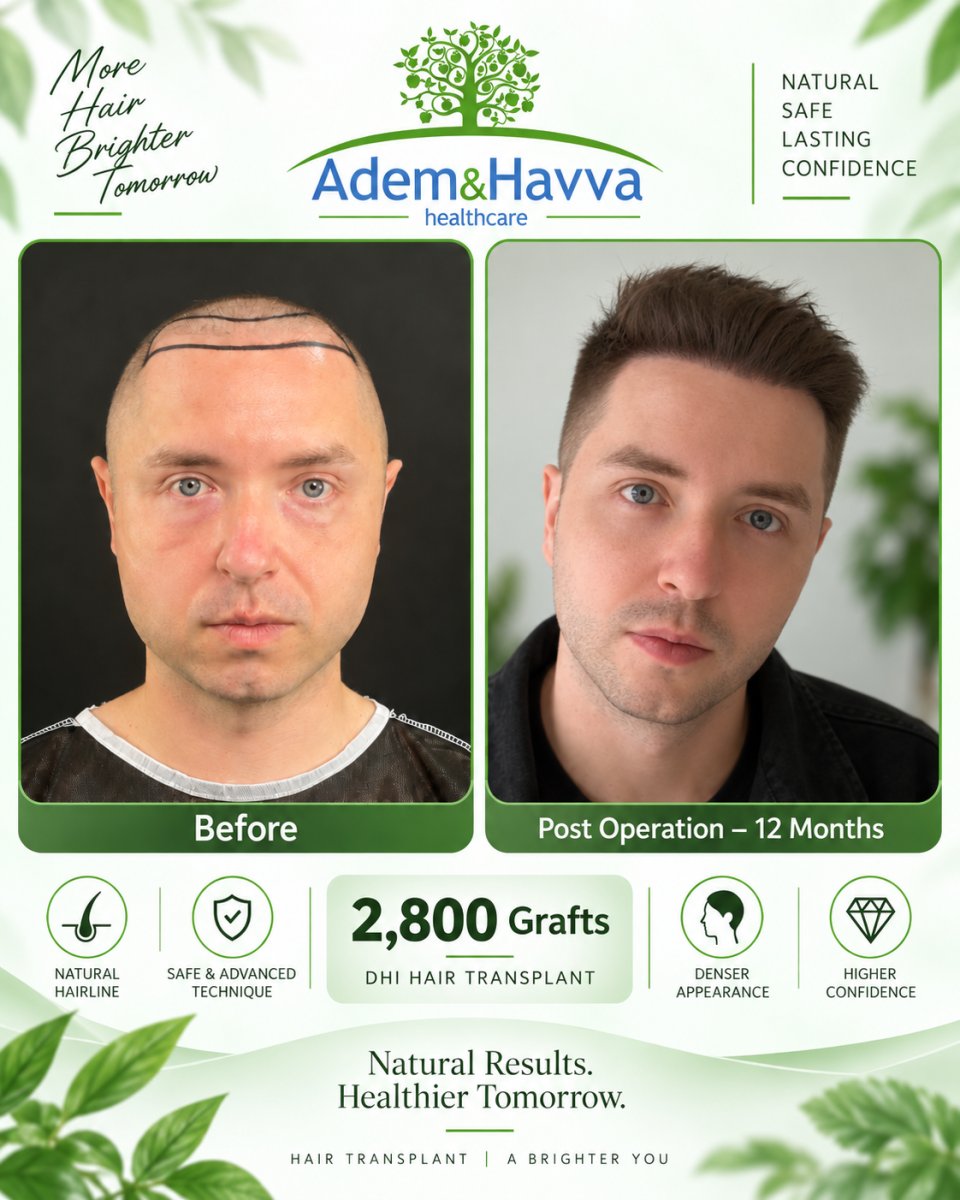 Resultados antes y después de trasplante capilar DHI en Adem and Havva Medical Center, 2800 injertos