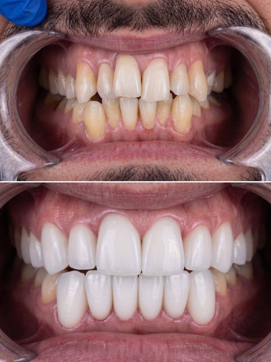 Before and after dental implant results – improved smile and whiter teeth transformation