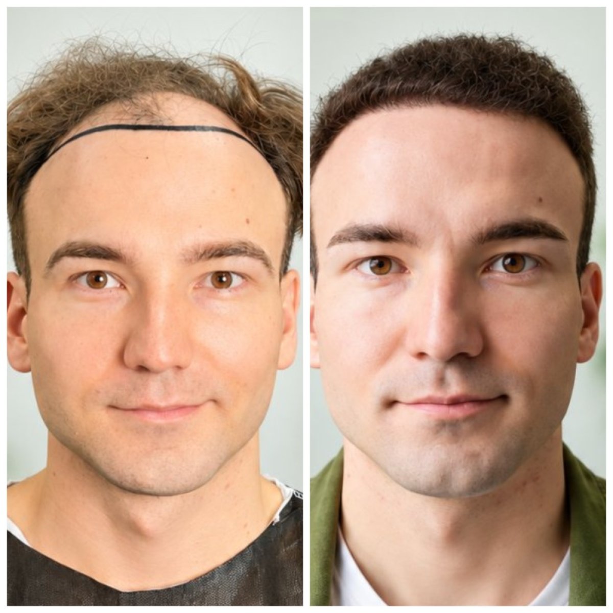 Vorher-nachher-Ergebnis der Haartransplantation bei Adem and Havva Medical Center, Haarlinie erneuert