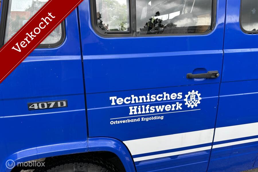 verkocht Mercedes 407 diesel 24.594 KM bouwjaar 1986