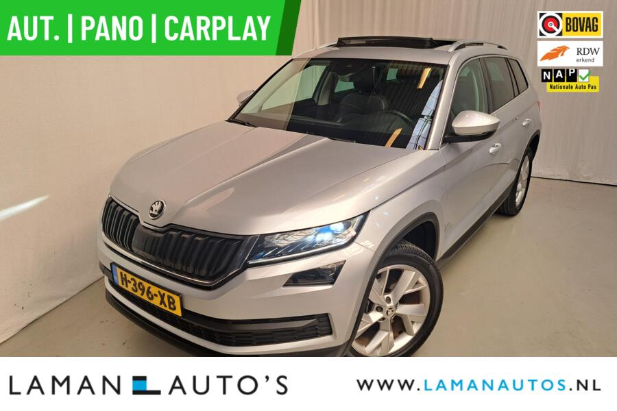 Skoda Kodiaq 1.5 TSI 150pk DSG Business Edition Plus Aut. | Panorama Open dak Virtual 360 Camera Leder/Alcantara CarPlay Columbus Canton ECC Navi LED ACC 19" Triglav LMV Side Assist Trekhaak Metallic | Voorschoten