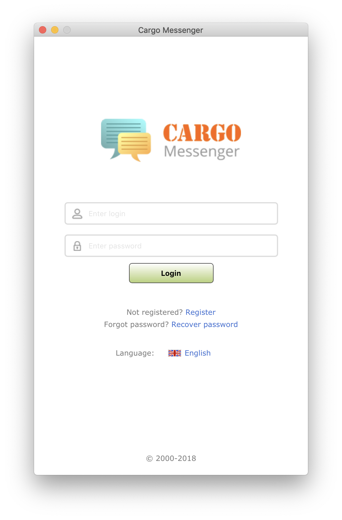 Login screen