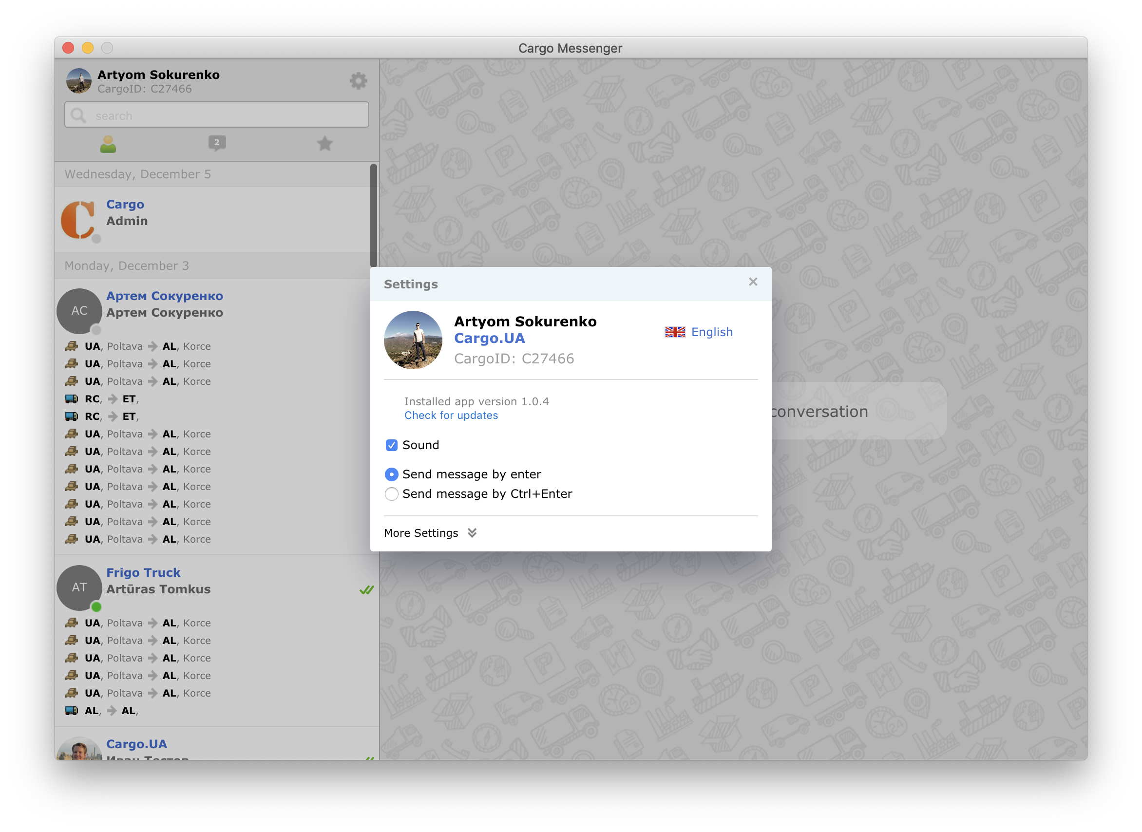 Settings screen