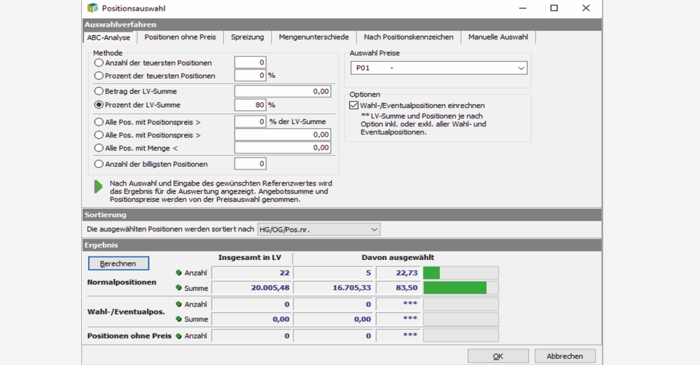 Screenshot mit Zahlen