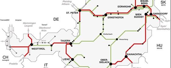 Karte von Österreich mit STromnetz