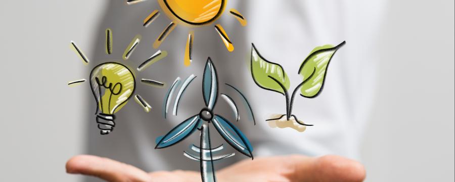 Symbole für Sonnen- und Windkraft