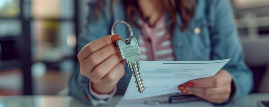 Frau mit Schlüsseln und Papieren in der Hand, symbolisch für den Immobilienpreisspiegel der WKÖ