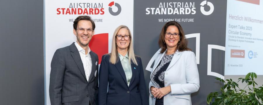 Gregor Gluttig (Circular Economy Forum Austria), Karin Huber-Heim (Vorsitzende Task Force Circular Economy), Valerie Höllinger (CEO Austrian Standards).
