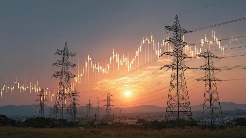 EIWG Strommasten in der Morgendämmerung/Abenddämmerung