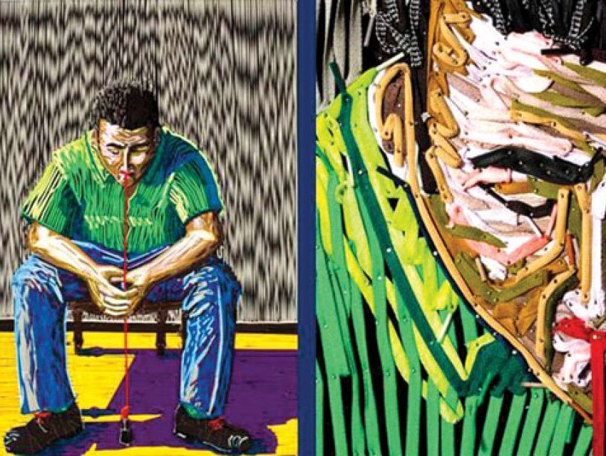 Puma ayakkabı ve bağcıkları sanat için bağladı