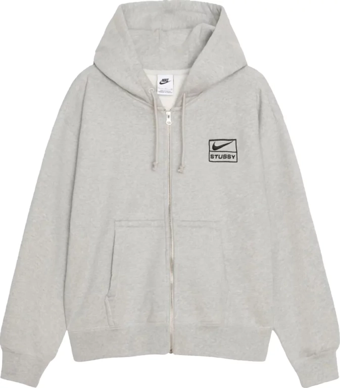 Nike x Stüssy Full-zip Fleece Hoodie Grey - FJ9181 050 - Hype Merch