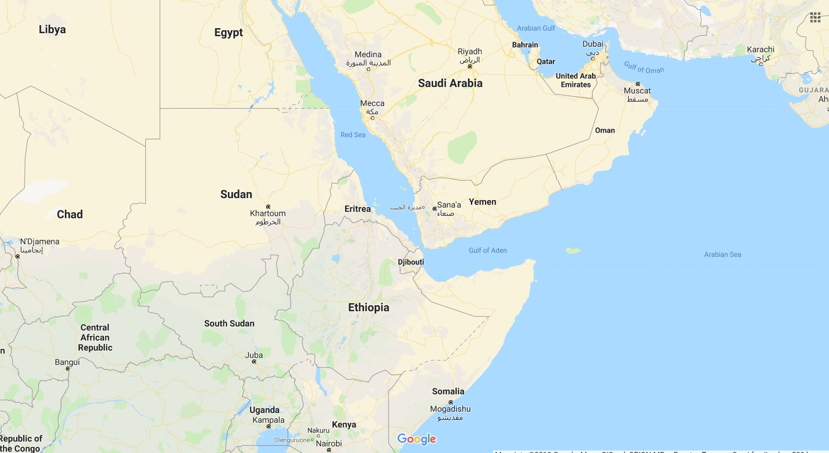 خرائط, شبه الجزيرة العربية, مضيق باب المندب, اليمن