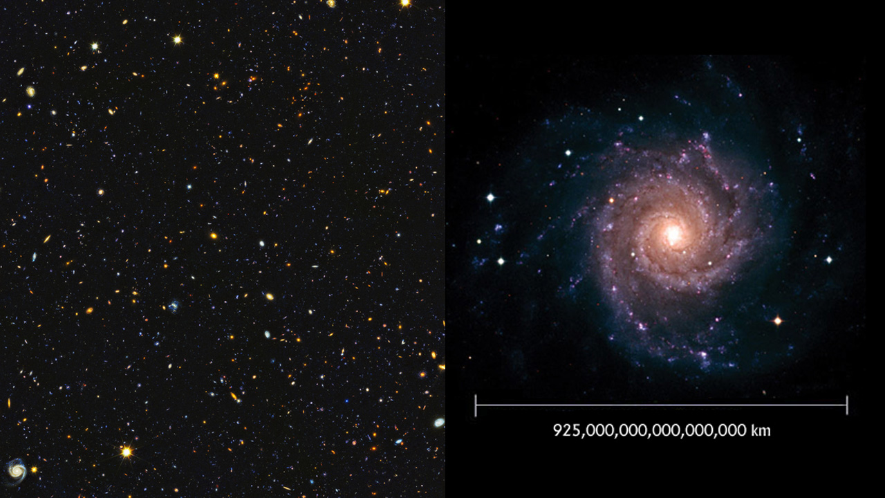Hubble Ultra-Deep Field وهي صورة لمساحة صغيرة من الكون فيها حوالي 10 آلاف مجرة،