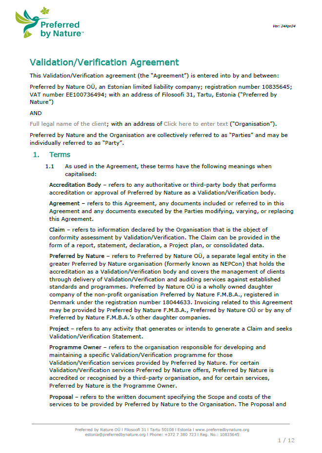 ValidationVerificationAgreement