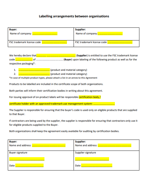 Labelling agreement cover