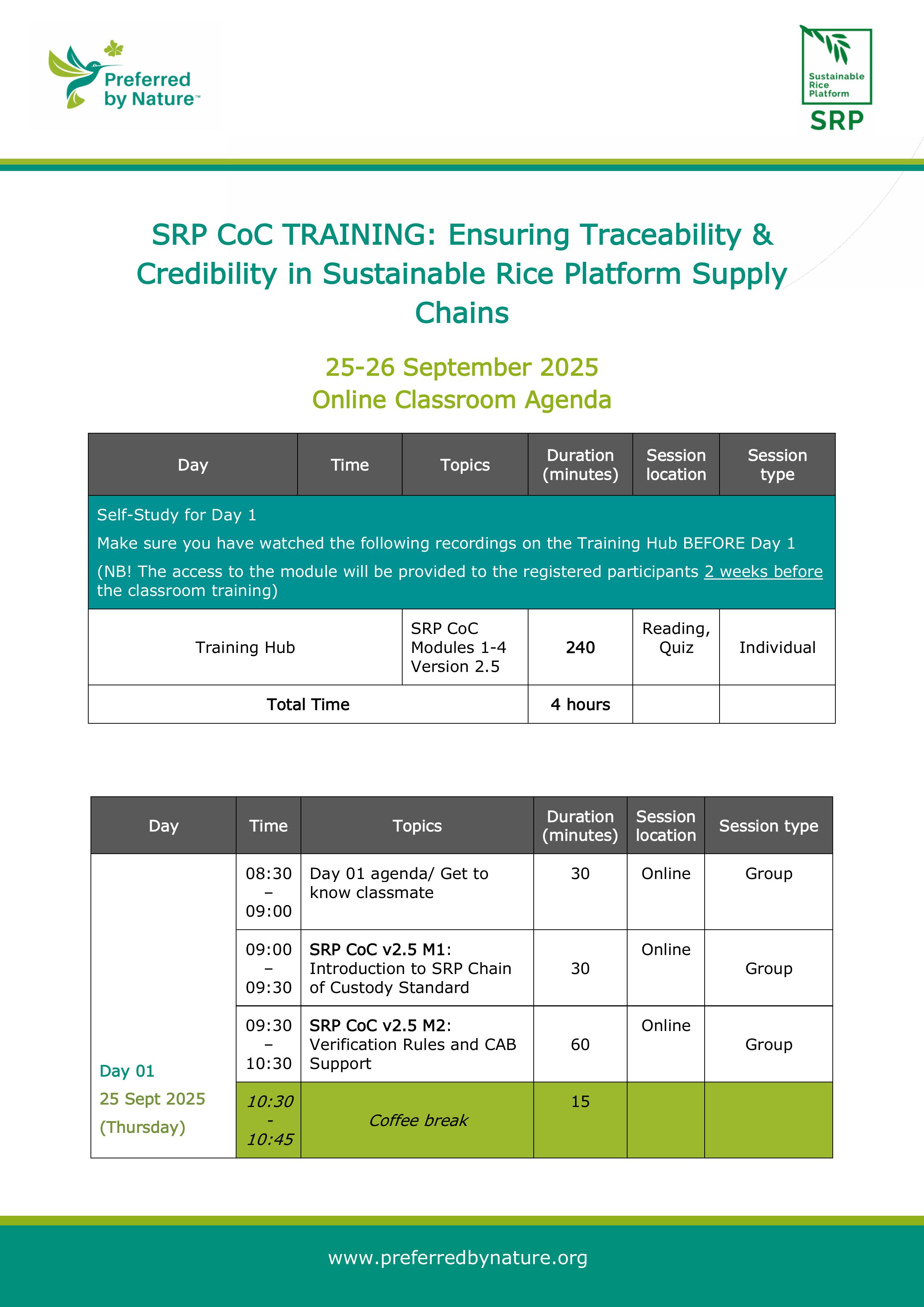 SRP COC Training Agenda 25-26 Sept 25