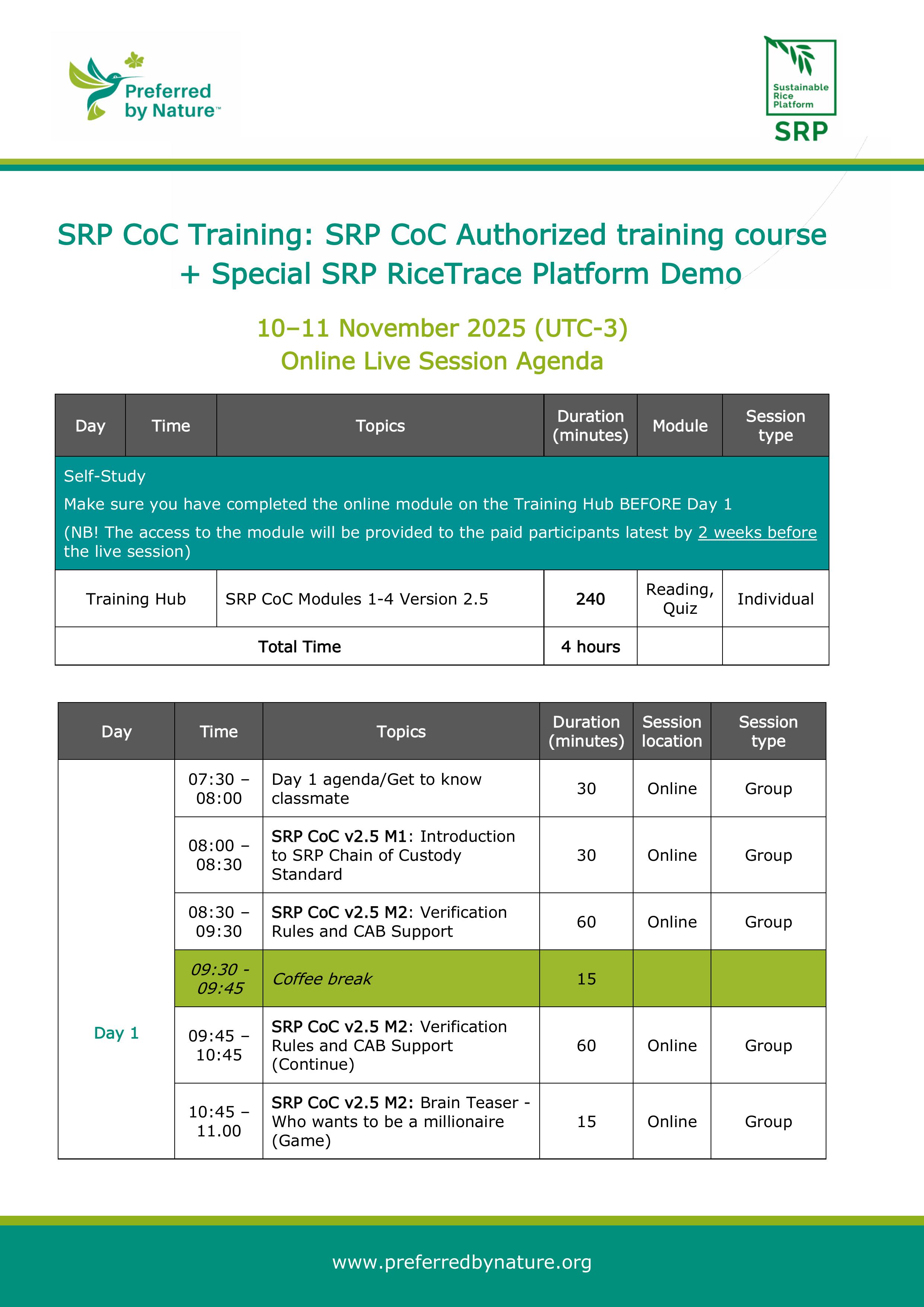 SRP Chain of Custody Authorized Training - Agenda