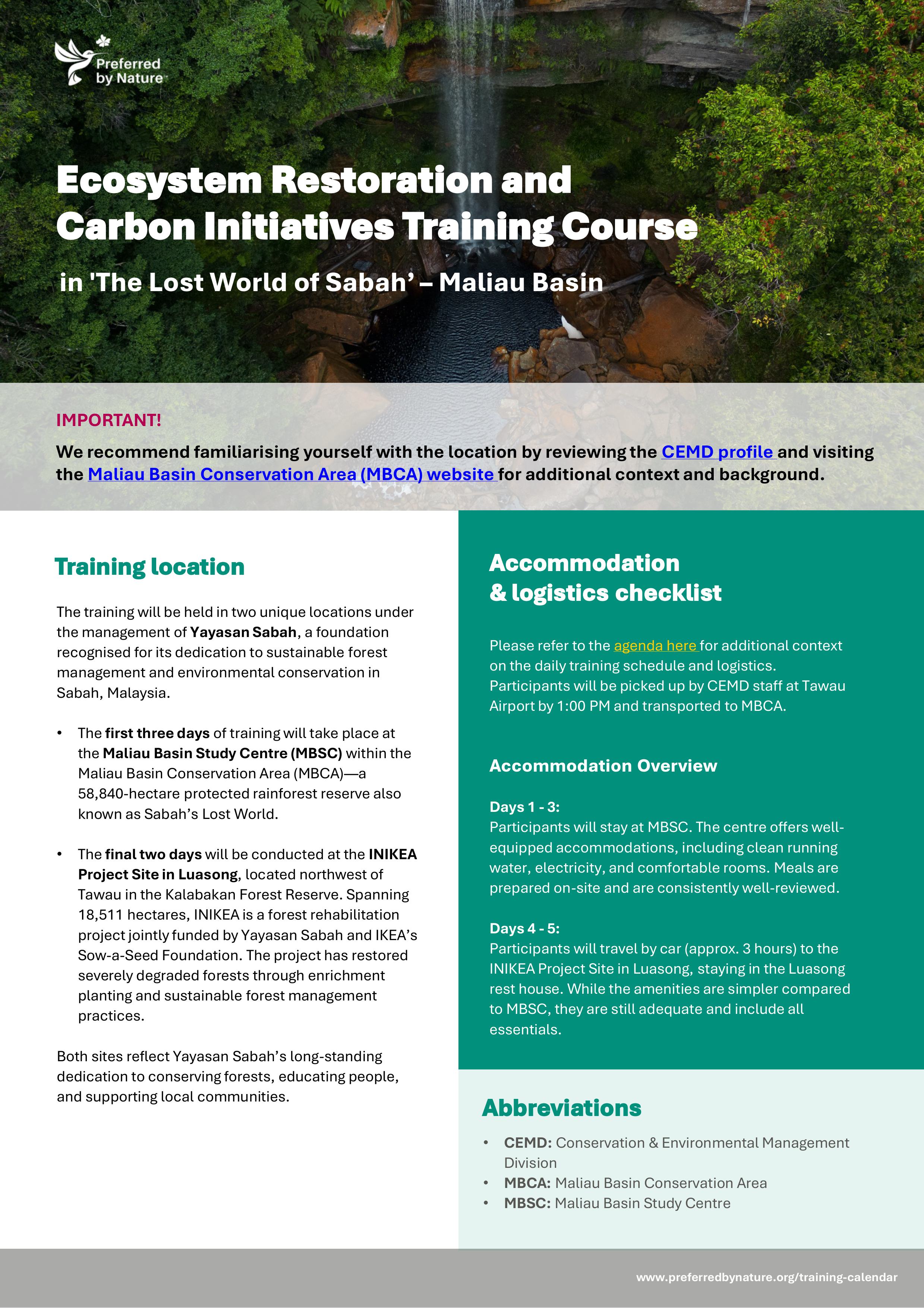 Ecosystem Restoration and Carbon Initiatives Training Course - info sheet