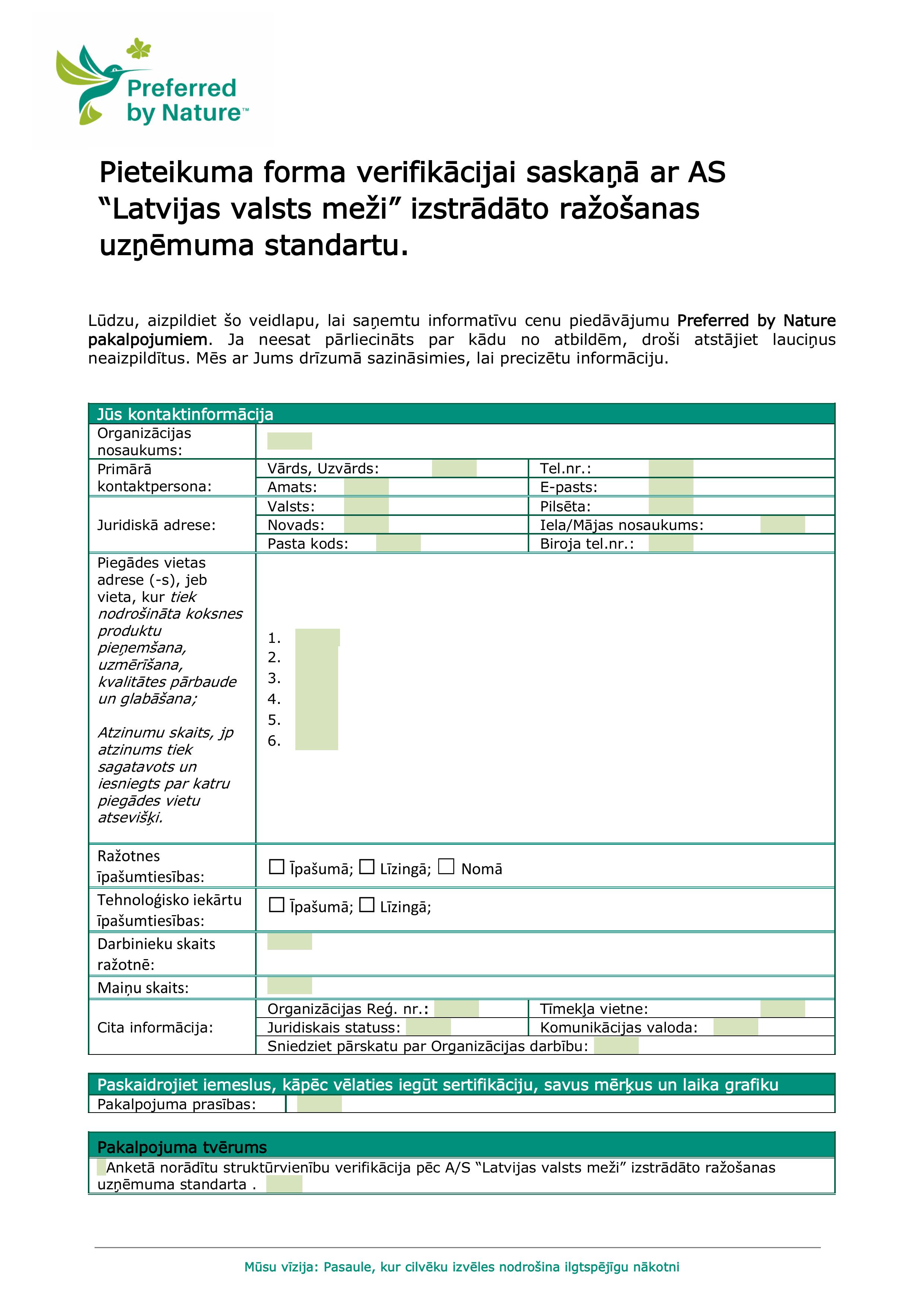 Pieteikuma forma 2025 LPV LVM standard