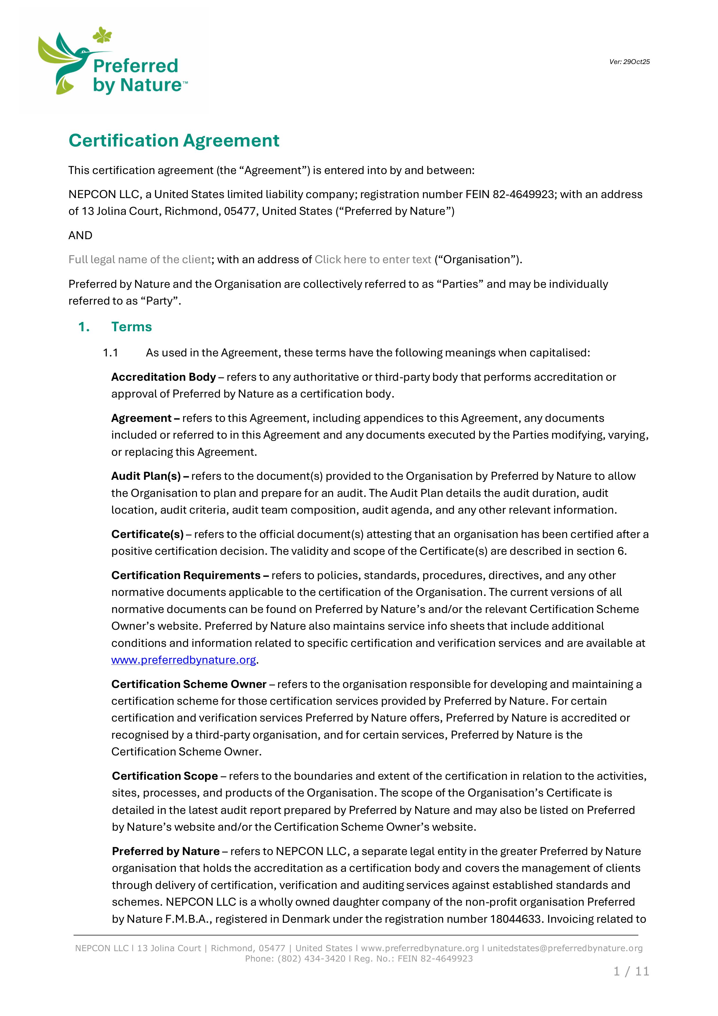  Preferred by Nature certification agreement template - Sustainable Travel