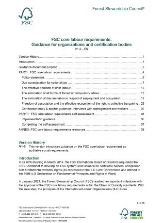 Podstawowe wymagania FSC dotyczące praw pracowniczych: Wytyczne dla organizacji i jednostek certyfikujących V1-0 