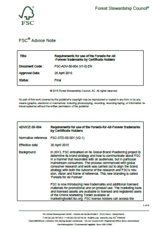 对拥有FSC证书的公司使用 "人人共享森林 "视觉的要求