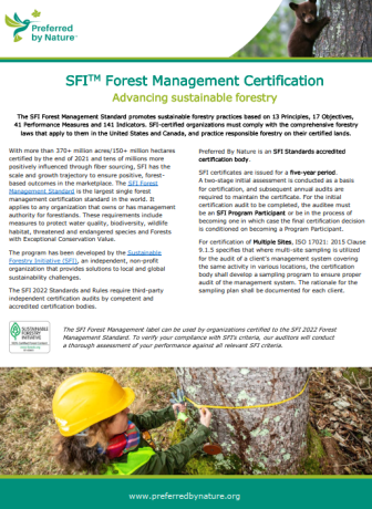 SFI Forest Management info sheet cover