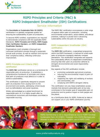 RSPO Principles and Criteria (P&C) &  RSPO Independent Smallholder (ISH) Certifications 