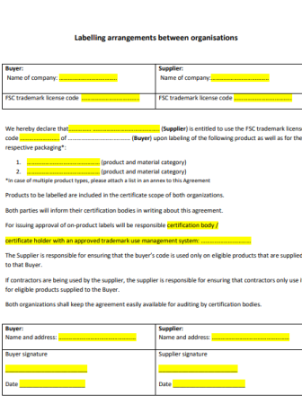 Labelling agreement cover