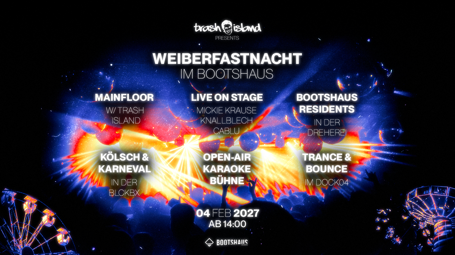Flyer: Weiberfastnacht im Bootshaus /w Trash Island, Mickie Krause & more