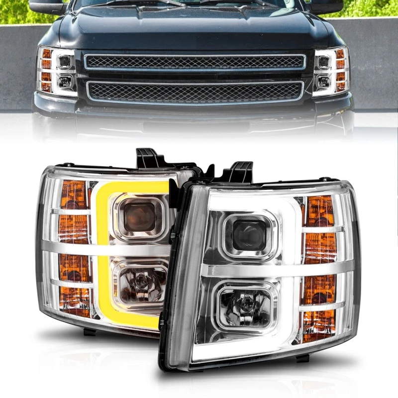 ANZO 2007-2013 Chevrolet Silverado 1500 Projektor mit Lichtleiste Chromgehäuse mit sequenzieller Steuerung
